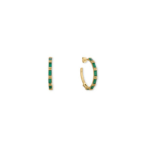 Green Baguette Hoop Earrings