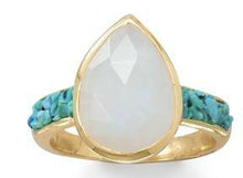 Load image into Gallery viewer, rainbow moonstone crushed turqoise ring chic style statement
