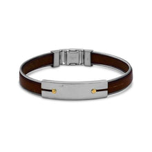Load image into Gallery viewer, men&#39;s bracelet, anniversary gift, 14 karat gold accents, italian leather, stainless steel, stack bracelets

